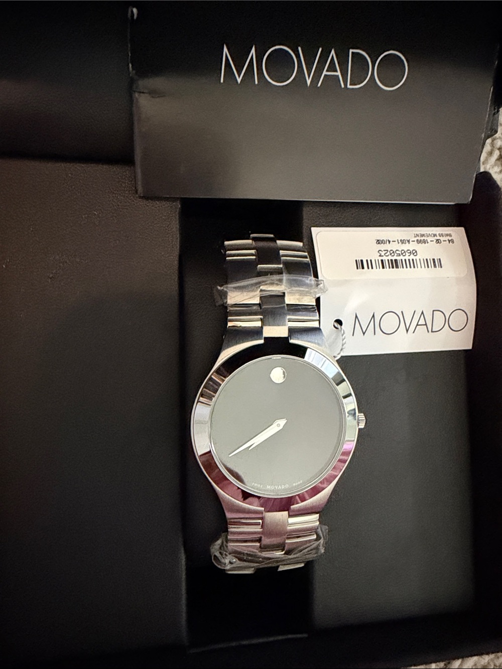 Movado Juro Silver and Black Minimalist Bracelet Watch, Unisex, Brand New - Picture 3 of 7